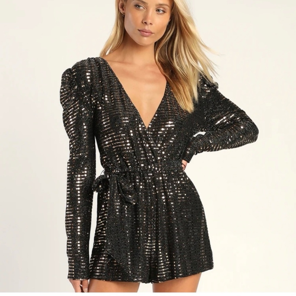 Lulu's Black and Gold Sequin romper
